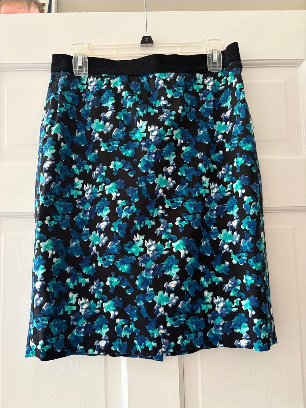 Ann Taylor Black Pencil Skirt with Teal & Blue Floral Print